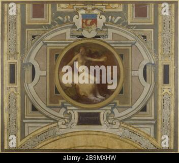 Disegno per il Municipio galleria mestieri. Elettricità Pierre-Victor Galland (1822-1892). Esquisse pour l'Hôtel de Ville galerie des métiers. Electricité. Encre et huile sur cartone, 1890. Musée des Beaux-Arts de la Ville de Paris, Petit Palais. Foto Stock