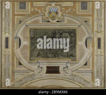 Disegno per il Municipio galleria mestieri. Vetrai Pierre-Victor Galland (1822-1892). Esquisse pour l'Hôtel de Ville galerie des métiers. Verriers. Encre et huile sur cartone, 1890. Musée des Beaux-Arts de la Ville de Paris, Petit Palais. Foto Stock