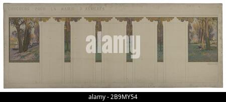 Schizzo per la sala del Municipio di Asnieres: Sottobosco paesaggio. Schmitt, Paul Léon Felix. Esquisse pour la salle des fêtes de la mairie d'Asnières : Paysage de sous-bois. Huile et encre noire sur toile. Vers 1901. Musée des Beaux-Arts de la Ville de Paris, Petit Palais. Foto Stock