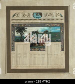 Schizzo per il comune di Saint-Maur-des-Fosses: Famiglia Edouard-Michel Lançon (1854-1930). 'Famille'. Esquisse pour la mairie de Saint-Maur-des-Fossés. Huile et encre noire sur toile, 1883. Musée des Beaux-Arts de la Ville de Paris, Petit Palais. Foto Stock