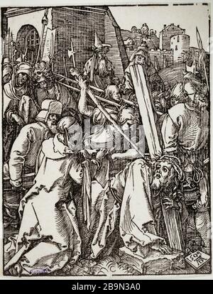 Piccola Passione sul legno: Il trasporto della Croce (Bartsch 37) Albrecht Dürer (1471-1528). La Petite Passion sur bois : le Portement de Croix (Bartsch 37). 1509. Musée des Beaux-Arts de la Ville de Paris, Petit Palais. Foto Stock