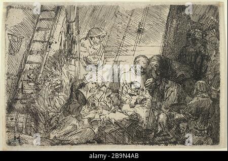 LA CIRCONSIZIONE NELLA STALLA Harmensz Van Rijn Rembrandt (1606-1669). "La Circoncision dans l'étable (B 47 - 1er état), 1654". Musée des Beaux-Arts de la Ville de Paris, Petit Palais. Foto Stock