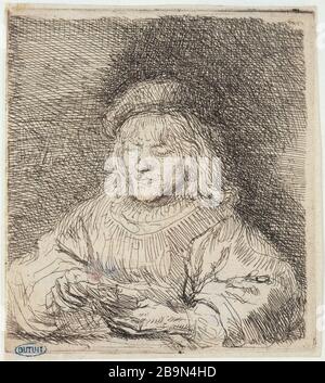 IL GIOCATORE DI CARTE Harmensz Van Rijn Rembrandt (1606-1669). "Le joueur de cartes (B 136-1er état), 1641". Musée des Beaux-Arts de la Ville de Paris, Petit Palais. Foto Stock