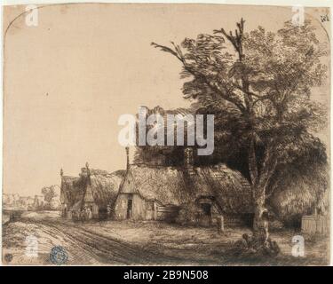 PAESAGGIO IN TRE CHAUMIERES Harmensz Van Rijn Rembrandt (1606-1669). "Le paysage au trois chaumières" (B 217 - 2ème état), 1650. Musée des Beaux-Arts de la Ville de Paris, Petit Palais. Foto Stock