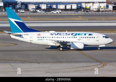 New York City, New York – 1 marzo 2020: Aereo WestJet Boeing 737-600 all'aeroporto JFK di New York (JFK). Foto Stock