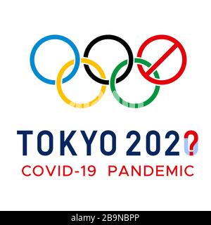 COVID-2019 nel logo delle Olimpiadi di Tokyo 2020. Annullato Foto Stock