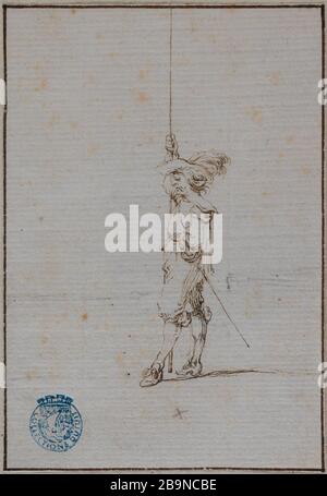 Uomo in piedi con una lancia in piedi Stefano della Bella (Étienne de la Belle) (1610-1664). 'Homme debout tenant une pique dressée'. Plume et encre brune sur papier, XVIIème siècle. Musée des Beaux-Arts de la Ville de Paris, Petit Palais. Foto Stock