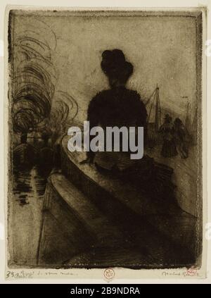 Donna vista posteriore e guardando dalla barca a le Havre Norbert Goeneutte (1854-1894). "Femme vue de dos et regardant partir les bateaux au Havre". eau-forte, pointe sèche. Parigi, musée Carnavalet. Foto Stock