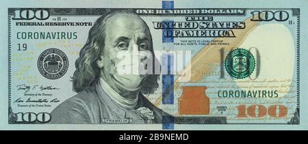 COVID-19 coronavirus negli Stati Uniti. Americano 100 dollari Foto Stock