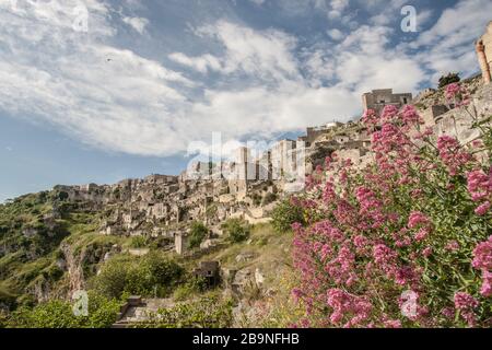 Panorama del centro storico di Matera Foto Stock