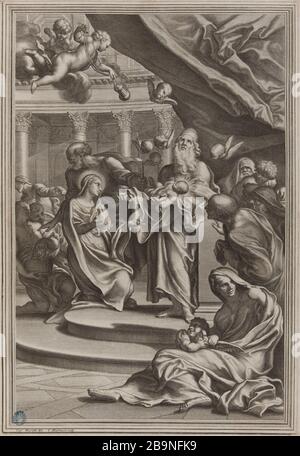 La Présentation au Temple d'après Francis (p. 26 Dutuit, le Blanc 28) Cornelis II Bloemaert, dit le Jeune (1603-1692). La Présentation au Temple d'après Maratti (Dutuit p. 26, le Blanc 28). Burin, siècle XVIIe. Musée des Beaux-Arts de la Ville de Paris, Petit Palais. Foto Stock