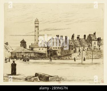 Calais. Place de la Douane (vecchio Calais) Norbert Goeneutte (1854-1894). "Calais. La Place de la Douane (le vieux Calais)'. eau-forte, pointe sèche, tirage en bistre. Parigi, musée Carnavalet. Foto Stock