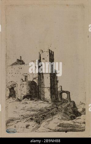 Rovine di Roma, per la torre Leonina presso Frascati (Hollstein 9) Breenberg, Bartholomaus. "Ruines de Rome, vue de la tour Léonine près de Frascati (Hollstein 9)". Eau-forte. 1640-1640. Musée des Beaux-Arts de la Ville de Paris, Petit Palais. Foto Stock