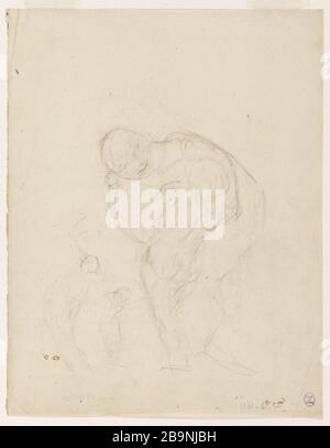 Donna e bambino Narcisse Diaz de la pena (1807-1876). Femme et Enfant. Crayon grafite, bistre sur papier vergé. Musée des Beaux-Arts de la Ville de Paris, Petit Palais. Foto Stock