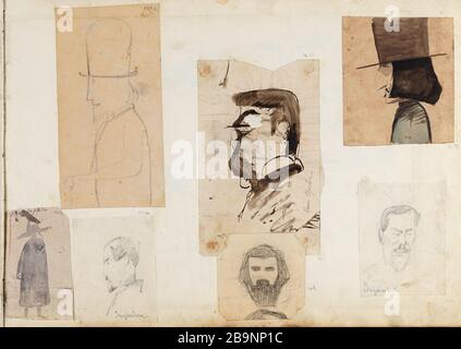 Ritratto di un profilo uomo-carico che indossa un cappello superiore e che porta una canna | Ritratto-carica di un uomo barbuto avvolto in un grande cappotto | Ritratto-carica di un uomo in profilo (Inguimbert?) | Ritratto-carica di un uomo in profilo (Charles Omer) | Ritratto-carica di un uomo barbuto | Ritratto-carica di un uomo baffato con capelli lunghi (Jarousse) | Ritratto di un uomo-carico lato (Inguimbert) Foto Stock