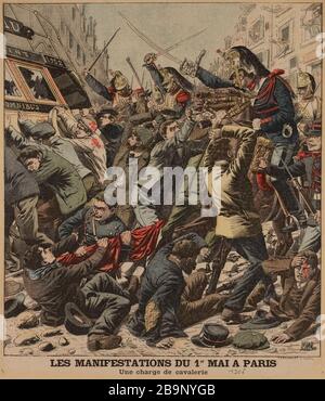 Gli eventi del 1 ° maggio a Parigi / una carica di cavalleria Foto Stock