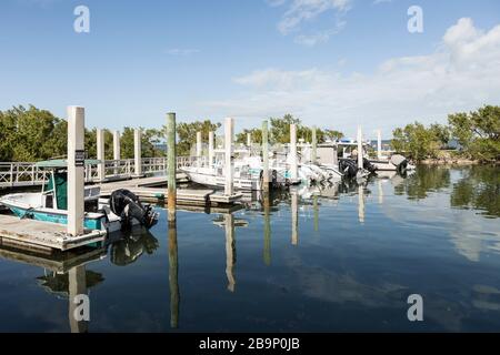 Barche del National Pak Service ormeggiate al Convoy Point nel Parco Nazionale di Biscayne a Homestead, Florida, Stati Uniti Foto Stock