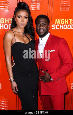 (FILE) Kevin Hart e la moglie Eniko Parrish Hart si aspettano il loro secondo bambino insieme. Il comico e sua moglie, Eniko Parrish Hart, si aspettano il loro secondo bambino insieme e di recente hanno condiviso le buone notizie via Instagram il martedì 24 marzo 2020. LOS ANGELES, CALIFORNIA, USA - SETTEMBRE 24: Eniko Parrish e il marito/attore Kevin Hart arrivano alla "Night School" di Los Angeles Premiere degli Universal Pictures, che si tiene presso Regal Cinemas L.A. LIVE Stadium 14 il 24 settembre 2018 a Los Angeles, California, Stati Uniti. (Foto di Xavier Collin/Image Press Agency) Foto Stock