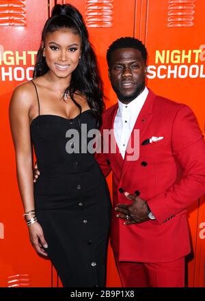 (FILE) Kevin Hart e la moglie Eniko Parrish Hart si aspettano il loro secondo bambino insieme. Il comico e sua moglie, Eniko Parrish Hart, si aspettano il loro secondo bambino insieme e di recente hanno condiviso le buone notizie via Instagram il martedì 24 marzo 2020. LOS ANGELES, CALIFORNIA, USA - SETTEMBRE 24: Eniko Parrish e il marito/attore Kevin Hart arrivano alla "Night School" di Los Angeles Premiere degli Universal Pictures, che si tiene presso Regal Cinemas L.A. LIVE Stadium 14 il 24 settembre 2018 a Los Angeles, California, Stati Uniti. (Foto di Xavier Collin/Image Press Agency) Foto Stock