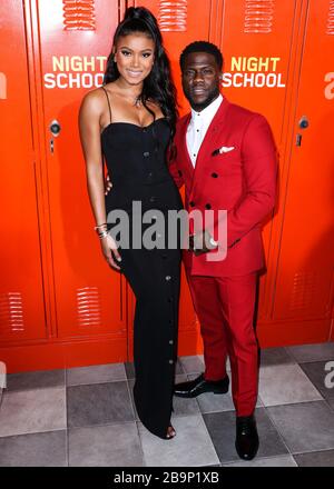 (FILE) Kevin Hart e la moglie Eniko Parrish Hart si aspettano il loro secondo bambino insieme. Il comico e sua moglie, Eniko Parrish Hart, si aspettano il loro secondo bambino insieme e di recente hanno condiviso le buone notizie via Instagram il martedì 24 marzo 2020. LOS ANGELES, CALIFORNIA, USA - SETTEMBRE 24: Eniko Parrish e il marito/attore Kevin Hart arrivano alla "Night School" di Los Angeles Premiere degli Universal Pictures, che si tiene presso Regal Cinemas L.A. LIVE Stadium 14 il 24 settembre 2018 a Los Angeles, California, Stati Uniti. (Foto di Xavier Collin/Image Press Agency) Foto Stock