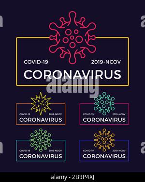 Set di badge per pandemia di coronavirus. Illustrazione di vettori sanitari e medici. Diffusione dell'epidemia di virus COVID-19. Concetto di progettazione della t-shirt del coronavirus. Illustrazione Vettoriale