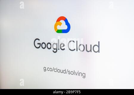 San Jose, Stati Uniti. 25 Feb 2020. Google Cloud signage visto al Norman Y. Mineta San Jose International Airport. Credit: Alex Tai/SOPA Images/ZUMA Wire/Alamy Live News Foto Stock