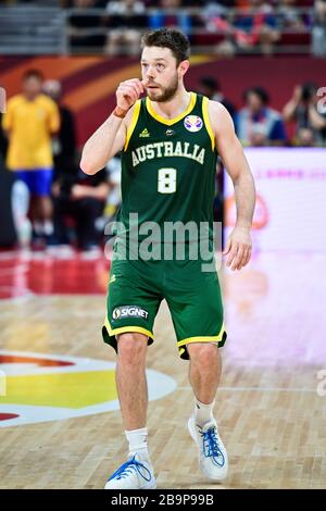 Matthew Dellavedova (Australia) contro la Francia. FIBA Basketball World Cup Cina 2019, gioco di medaglia di bronzo Foto Stock