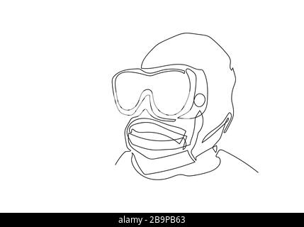 Una linea continua di medici professionisti che indossano maschera facciale o medica per proteggere dal coronavirus, l'illustrazione COVID-19 simbolo Foto Stock