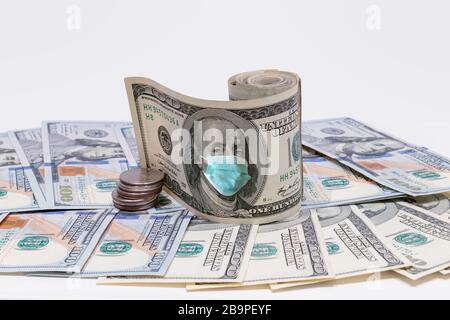 bollette da 100 dollari con maschera facciale, Foto Stock