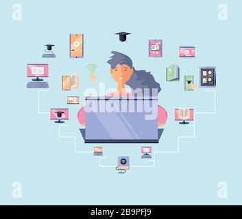 set di icone online istruzione, tecnologia didattica disegno di illustrazione vettoriale Illustrazione Vettoriale