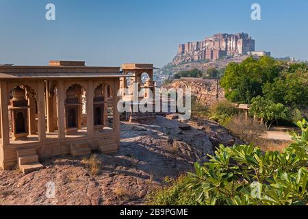 Mehrangarh Fort da Jaswant Thada Jodhpur Rajasthan India Foto Stock