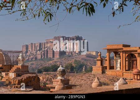 Mehrangarh Fort da Jaswant Thada Jodhpur Rajasthan India Foto Stock