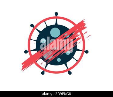 Il Nuovo Modello di ceppo del virus astratto coronavirus 2019-nCoV è barrato con segno DI STOP rosso Illustrazione Vettoriale