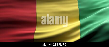 Simbolo della Guinea. Bandiera nazionale della Guinea ondeggiante texture sfondo, banner. illustrazione 3d Foto Stock