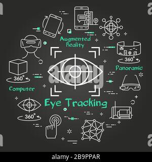 Concetto di realtà virtuale nero vettoriale - icona di tracciamento degli occhi Illustrazione Vettoriale
