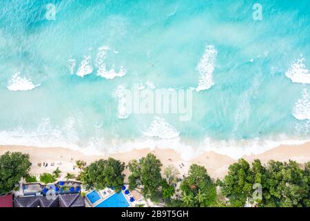 Spiaggia Seychelles Mahé Mahe isola mare copyspace vacanza oceano foto vista fotografia aerea Foto Stock