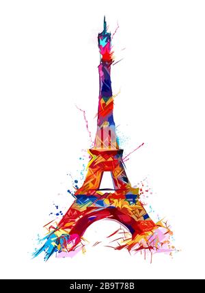 Rappresentazione colorata della Torre eiffel a Parigi - illustrazione vettoriale (ideale per la stampa su tessuto o carta, poster o carta da parati, decorazione della casa) Illustrazione Vettoriale