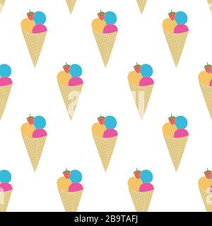 motivo per gelato vector senza cuciture. sfondo colorato con cartoni animati e frutta. design isolato e avvolgente in carta. Illustrazione Vettoriale