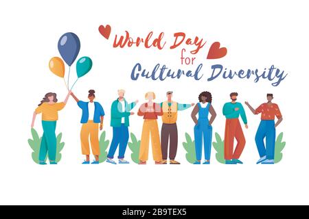 Giornata mondiale per la diversità culturale modello vettoriale flat poster Illustrazione Vettoriale