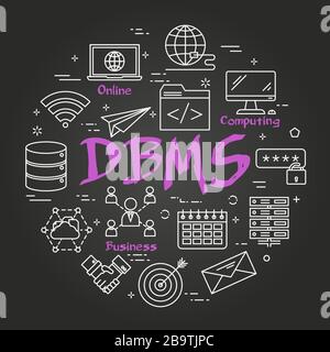 Concetto di linea nera vettoriale della tecnologia Internet DBMS Illustrazione Vettoriale