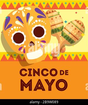 poster cinco de mayo con cranio e decorazione Illustrazione Vettoriale