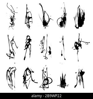 Elegante set vettoriale di schizzi d'inchiostro Blots collezione di schizzi. Elemento di design grunge, sfondo disordinato. Vettore tracciato manualmente di alta qualità Illustrazione Vettoriale