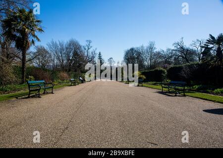 Non sono molti i visitatori dei giardini botanici di Sheffield, in quanto vengono applicate le regole sulle distanze sociali e sull'autoisolamento dovute all'epidemia di Covid19. 25 aprile 2020, ©Gary Bagshawe/Alamy Live News Foto Stock