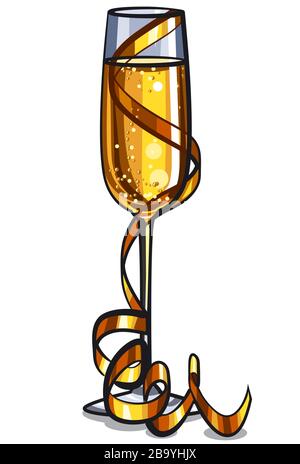 illustrazione del bicchiere di champagne con un nastro d'oro Illustrazione Vettoriale