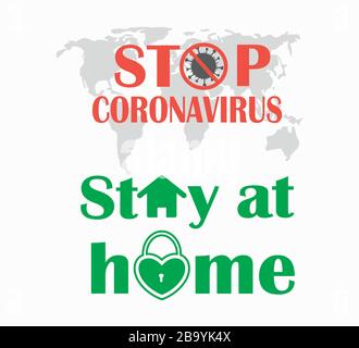 Rimani a casa - autoisolamento durante la pandemia di coronavirus mondiale. Quarantena - prevenzione del coronavirus Illustrazione Vettoriale