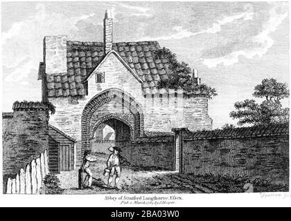 Un'incisione dell'Abbazia di Stratford Langthorne Essex 1784 scannerizzata ad alta risoluzione da un libro pubblicato intorno al 1786. Creduto copyright libero. Foto Stock