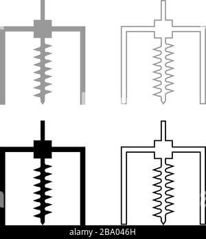 Foro per carro di perforazione per l'industria mineraria di terra concetto geologico trivellazione icona contorno set nero grigio colore vettore illustrazione piatto stile semplice Illustrazione Vettoriale