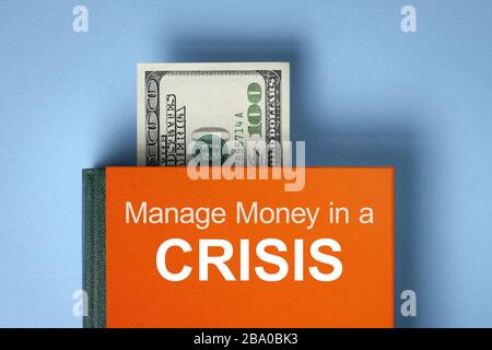 Gestire il denaro in una crisi. Libro sull'alfabetizzazione finanziaria. Concetto di risparmio finanziario Foto Stock