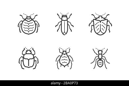 Set di icone insetti. Illustrazione vettoriale degli animali isolata su sfondo bianco Illustrazione Vettoriale