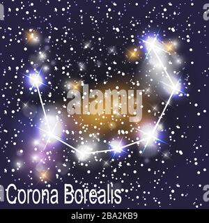 Corona Borealis Constellation con belle stelle luminose sullo sfondo del cielo cosmico Vector Illustrazione. EPS10 Illustrazione Vettoriale